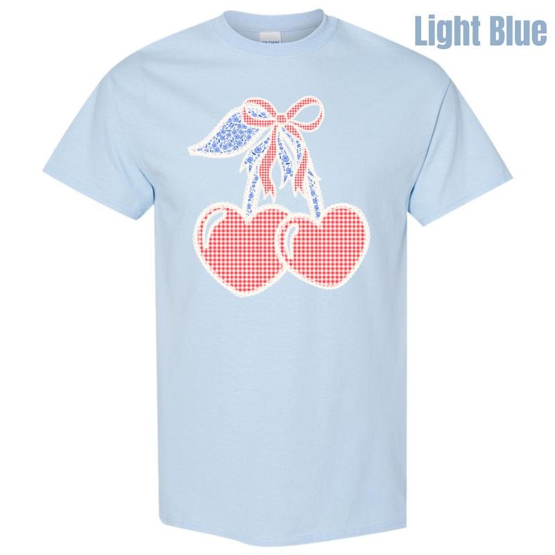 Gingham Heart Cherries Gildan Short Sleeve T-Shirt 'NLB' Hoodie, Sweatshirt | DripVista.com