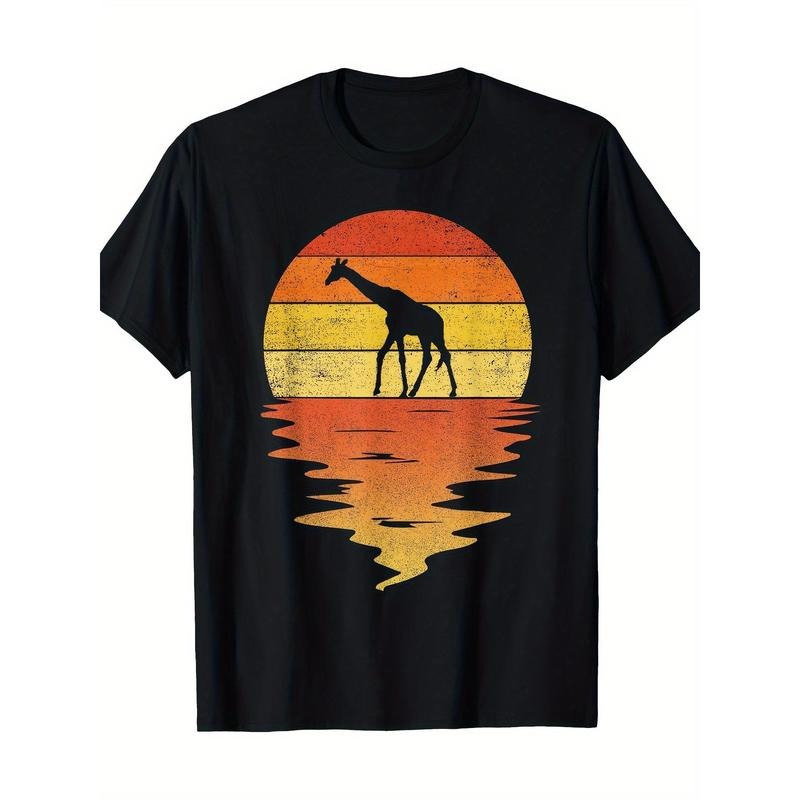 Giraffe Shirt Retro Sunset 70s Retro Giraffe T-shirt Made in USA