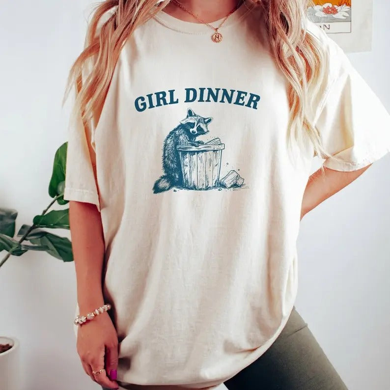 Girl Dinner Raccoon Tshirt, Weird T Shirt, Meme TShirt, Trash Panda T Shirt, Unisex Shirt, Oversized Top Womenswear