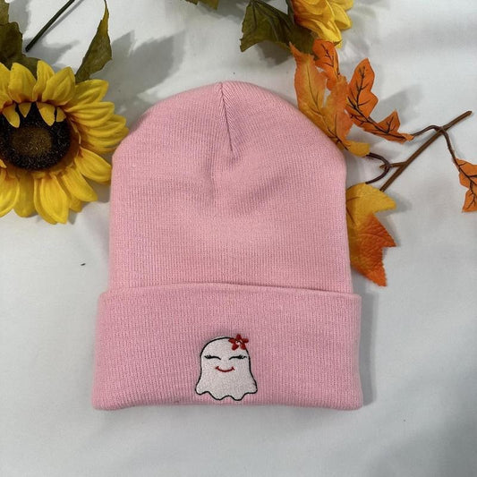Girl Ghost embroidered Beanie; Halloween embroidered Beanie Cotton Cotton Cotton