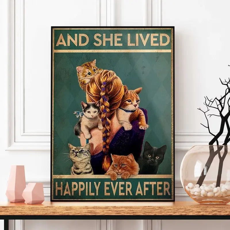 Girl Gunpla brand Cats Poster: Vintage Happy Ending Cat Lover Gift - Perfect Animal Lover Gift Girl Loves Cat! T-Shirts,...