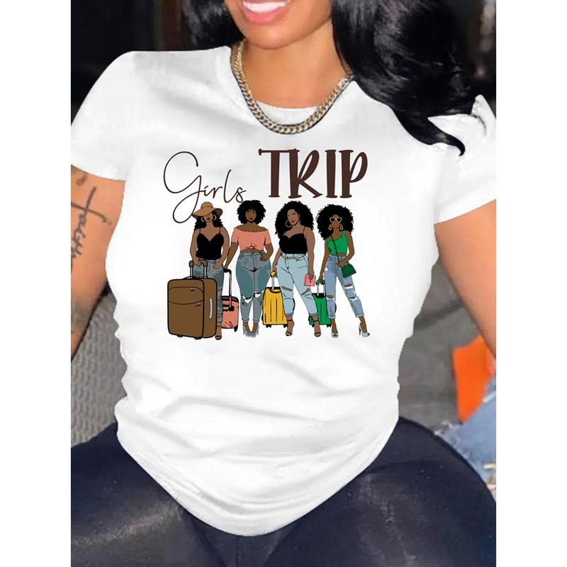 Girl Trip Print Crew Neck T-shirt, Casual Short Sleeve T-shirt For Summer, Women'WB shield Clothing style 02 Hoodie,...