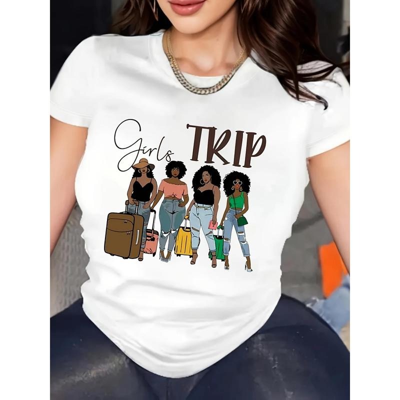 Girl'WB shield Trip Print Crew Neck T-shirt, Casual Short Sleeve Top For Spring & Summer, Women'WB shield Clothing style...