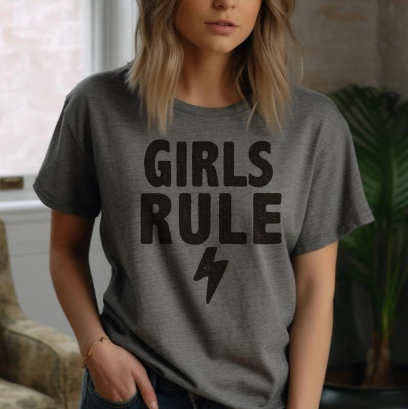 Girls Rule T-Shirt Feminism Fun Tshirt Womens Empowerment Tee Mom Gift T-Shirt Sister Gift Tee Soft Print Tshirt...