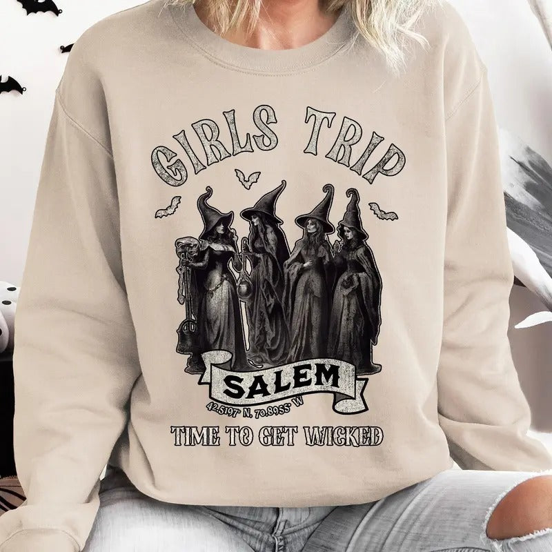 Girls Trip Sal3m Sweatshirt, Spooky Season Shirt, Halloween Witch Sweatshirt, Sal3m Massachusetts, Sal3m Witch, Unisex Long Sleeve Crewneck Shirt