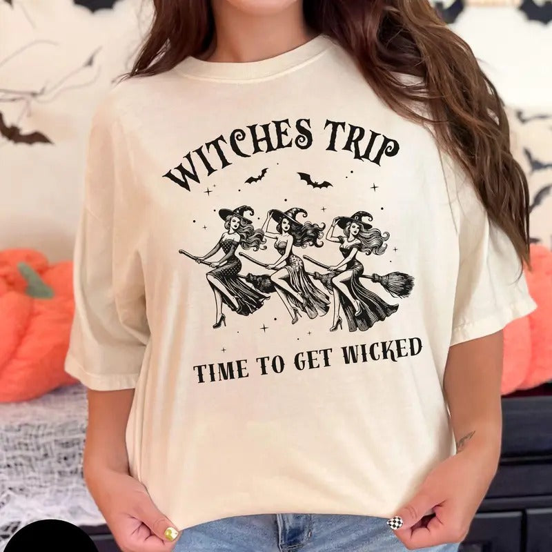 Girls Trip Sal3m Witch Shirt, Witchy Tshirts, Group Halloween Costume, Time To Get W1cked, Unisex Short Sleeve Tee Shirt, Casual Clothing Womenswear