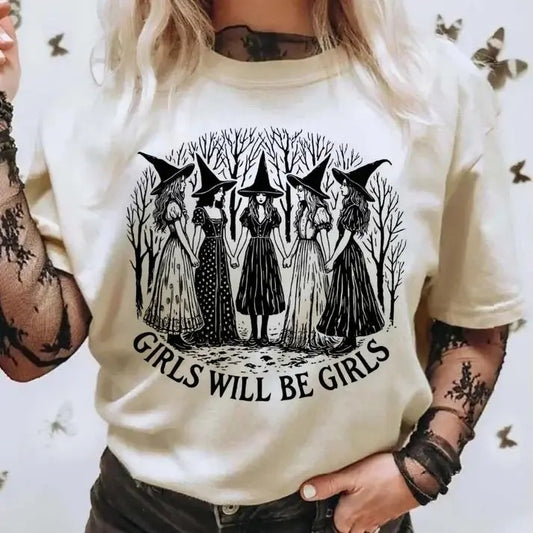 Girls Will Be Girls Witchy Feminist Shirt, Witchy Bachelorette Party Shirt, Girl Power Gift, Unisex Short Sleeve Tee Shirt, Casual Clothing Streetwear