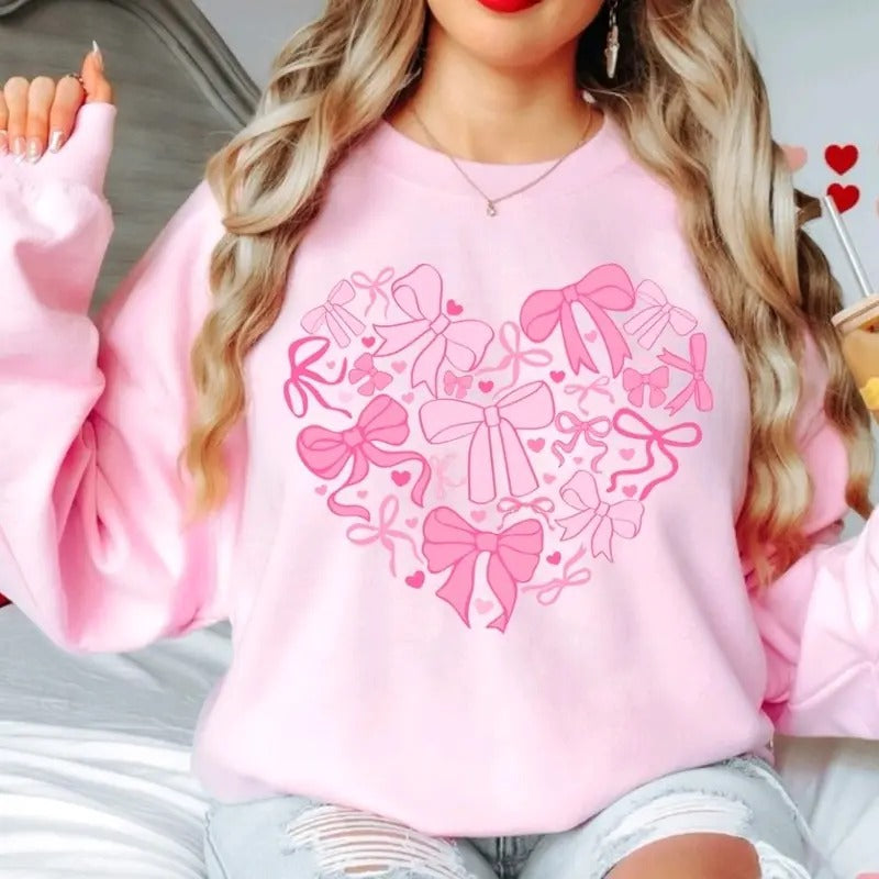 Girly Bow Heart Valentines Day  - Sweatshirt T-Shirts, Hoodie | DripVista.com