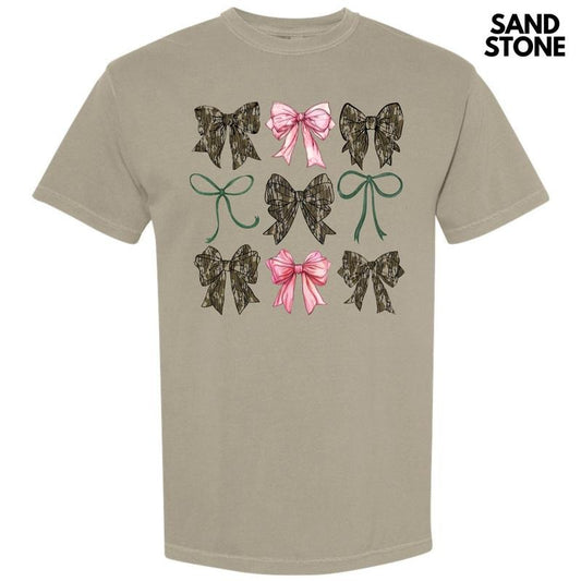 Girly Camo Bow Collage Comfort Colors T-Shirt 'NLB'