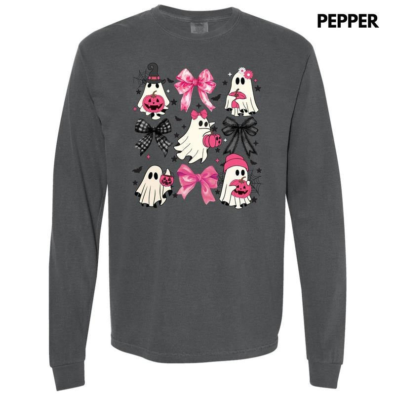 Girly Ghost Bow Collage Long Sleeve Comfort Colors T-Shirt 'NLB' Hoodie, Sweatshirt | DripVista.com