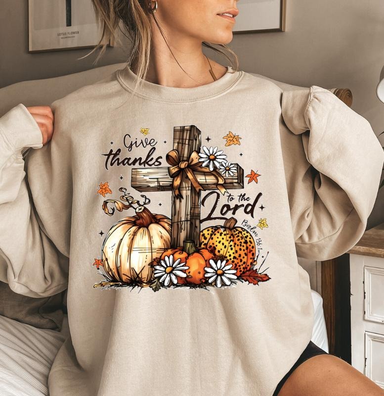 Give Thanks Hidden leaf ninja TNF Lord Autumn Vibes Pumpkin Cross Sweatshirt, Jesus Apparel, Thanksgiving Day Tee, Gift for Christians