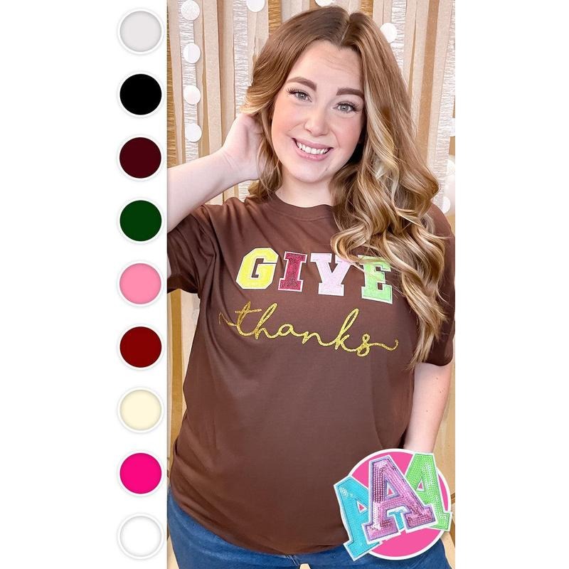 Give Thanks Sequin Graphic T-Shirt Hoodie, Sweatshirt | DripVista.com