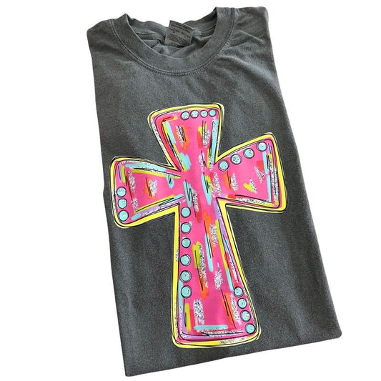 Glitz Pink Cross Comfort Colors T-Shirt