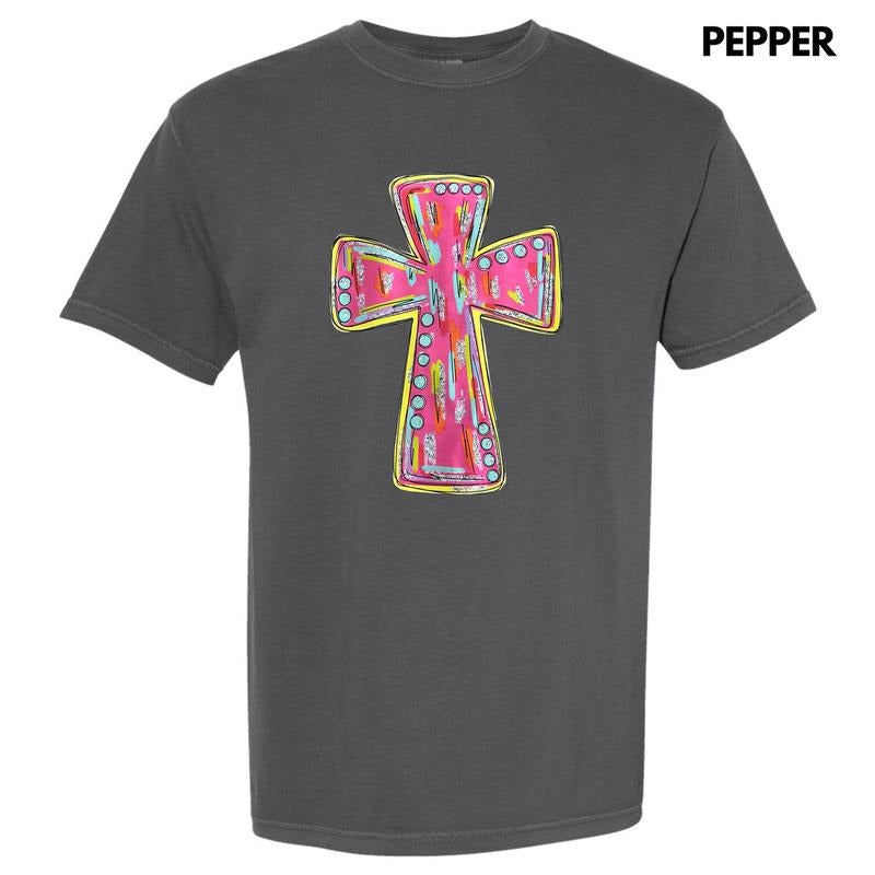 Glitz Pink Cross Comfort Colors T-Shirt Hoodie, Sweatshirt | DripVista.com