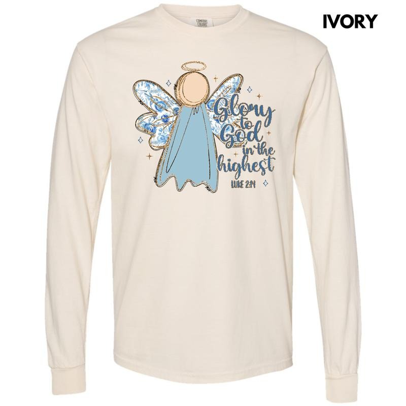 Glory Blue Floral Angel Long Sleeve Comfort Colors T-Shirt 'NLB'