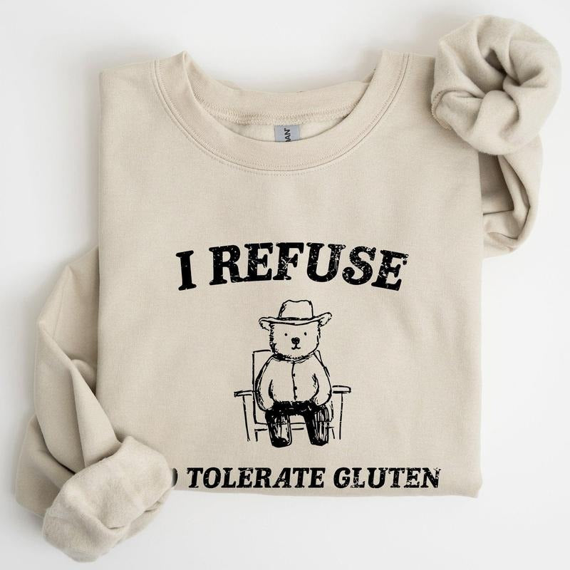 Gluten Bear, Celiac, Meme, Aesthetic, Funny Sweatshirt, Women's Crew Neck, Crewneck T-Shirts, Hoodie | DripVista.com