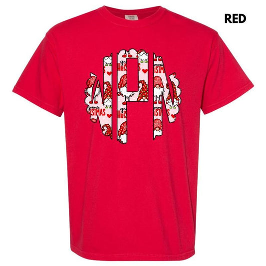 Gnome Christmas Monogram Comfort Colors T-Shirt 'NLB'