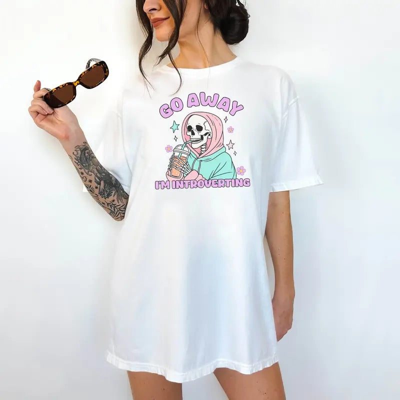 Go Away, I'm Introverting - Print is Sublimation, Unisex T-Shirt, Funny Tee,Gift Idea, Relaxed Fit, All Seasons, Fun...