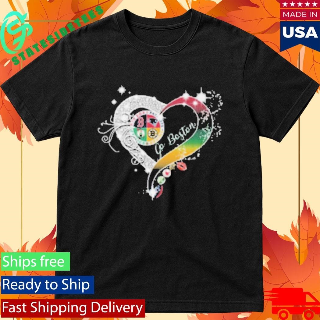 Go Boston Sports Teams Heart Glitter Diamond Shirt