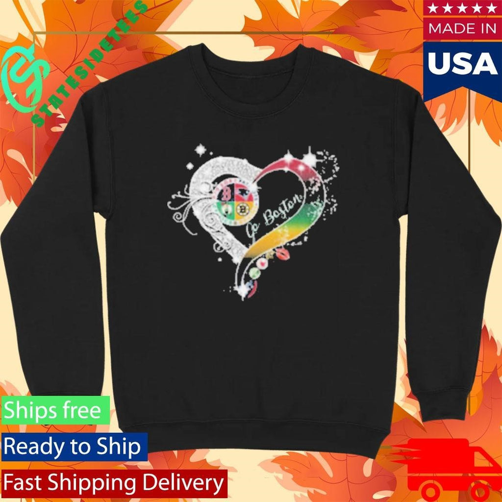 Go Boston Sports Teams Heart Glitter Diamond Shirt