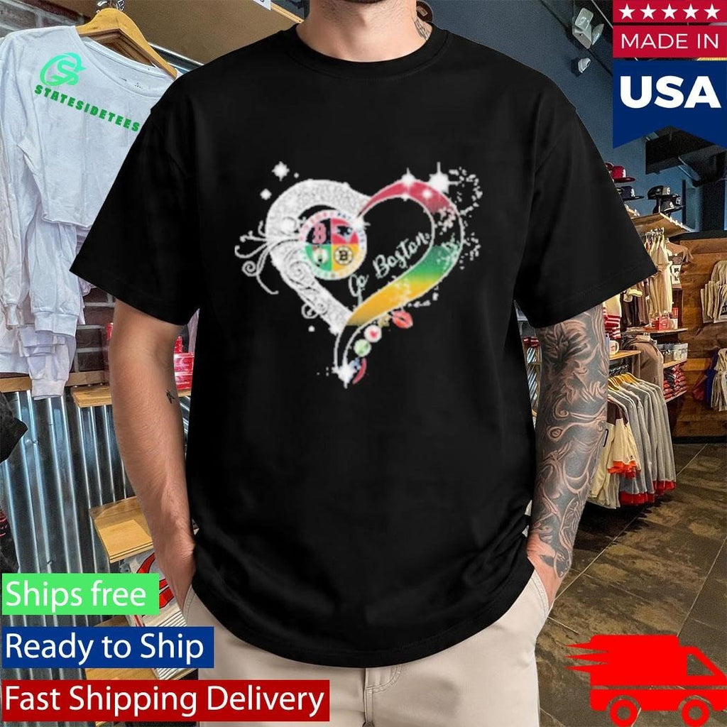 Go Boston Sports Teams Heart Glitter Diamond Shirt