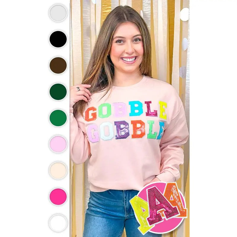 Gobble Gobble Sequin Graphic Sweatshirt T-Shirts, Hoodie | DripVista.com