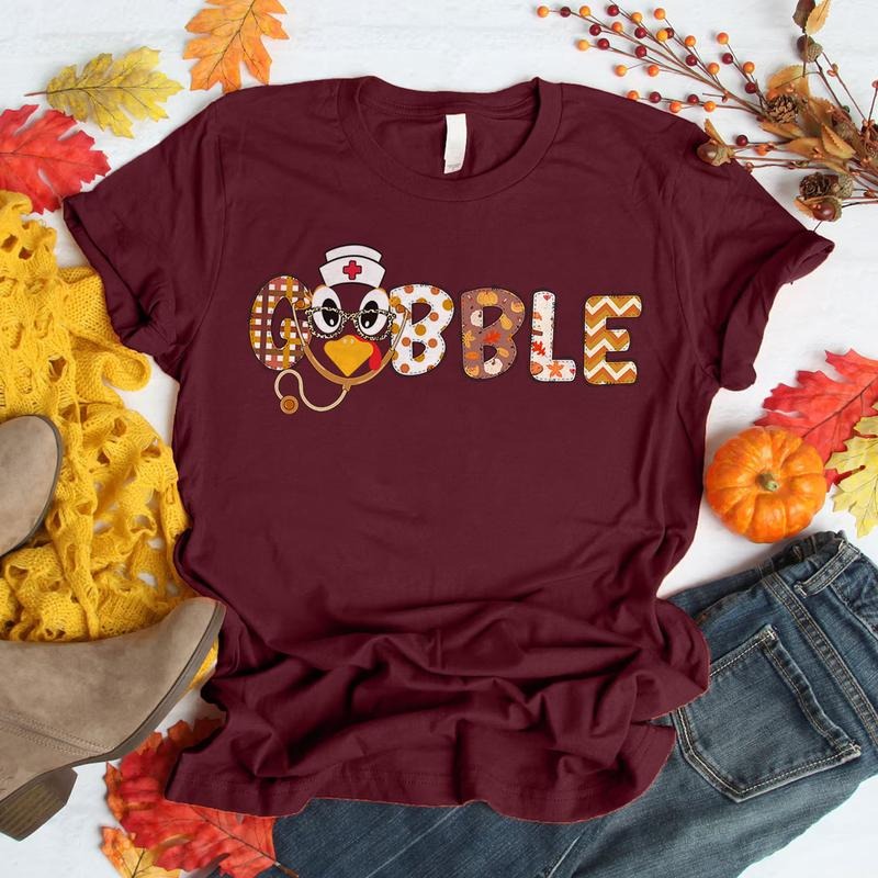 Gobble Nurse Shirt - Funny Thanksgiving Turkey Sweatshirt for Nurses, Fall Stethoscope Pumpkin T-shirt, CNA RN Autumn Gift