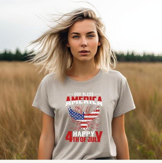 God Bless America - Happy 4th Of July T-shirt With American Flag Eagle Design