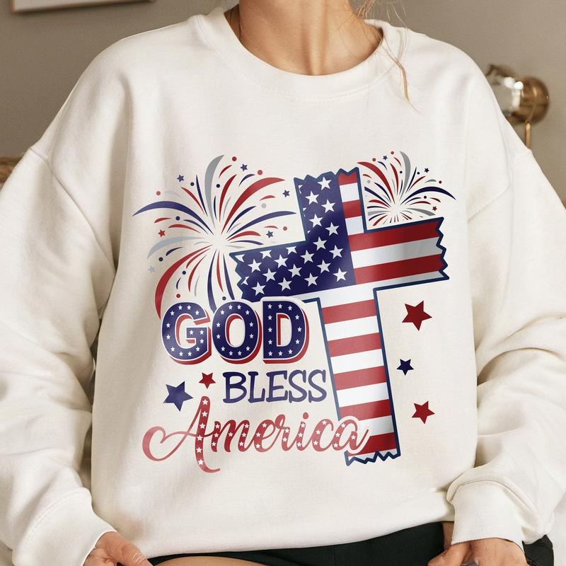 God Bless America 4th Of July T-shirt Shirt Patriotic Christian Tee American Flag Cross Hoodie Independent Day Shirt