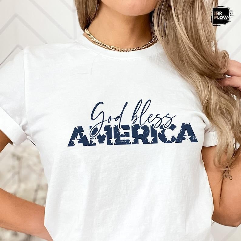 God Bless America Shirt, Independence Day T-Shirt, Patriotic TShirt for Woman, USA Memorial Day Gift, Freedom American Shirt, USA Flag Tee