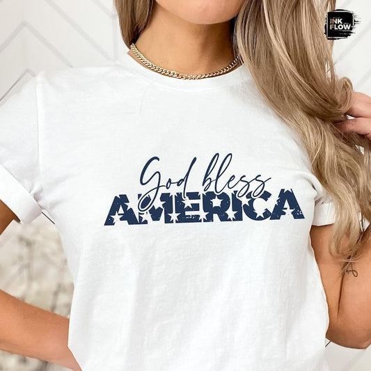 God Bless America Shirt, Independence Day T-Shirt, Patriotic TShirt for Woman, USA Memorial Day Gift, Freedom American Shirt, USA Flag Tee