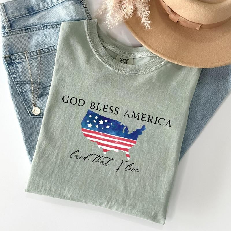 God Bless America, Land That I Love, USA Flag Tshirt, Women's Crew Neck, Crewneck Hoodie, Sweatshirt | DripVista.com
