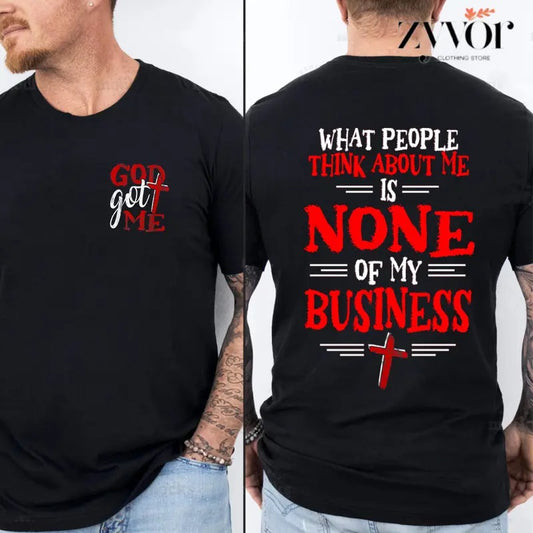 God Got Me What People Think About Me Is None of My Business Tee Pure Cotton Casual Street Style Crew Neck Short T-Shirt Tops Trendy For Women For Men