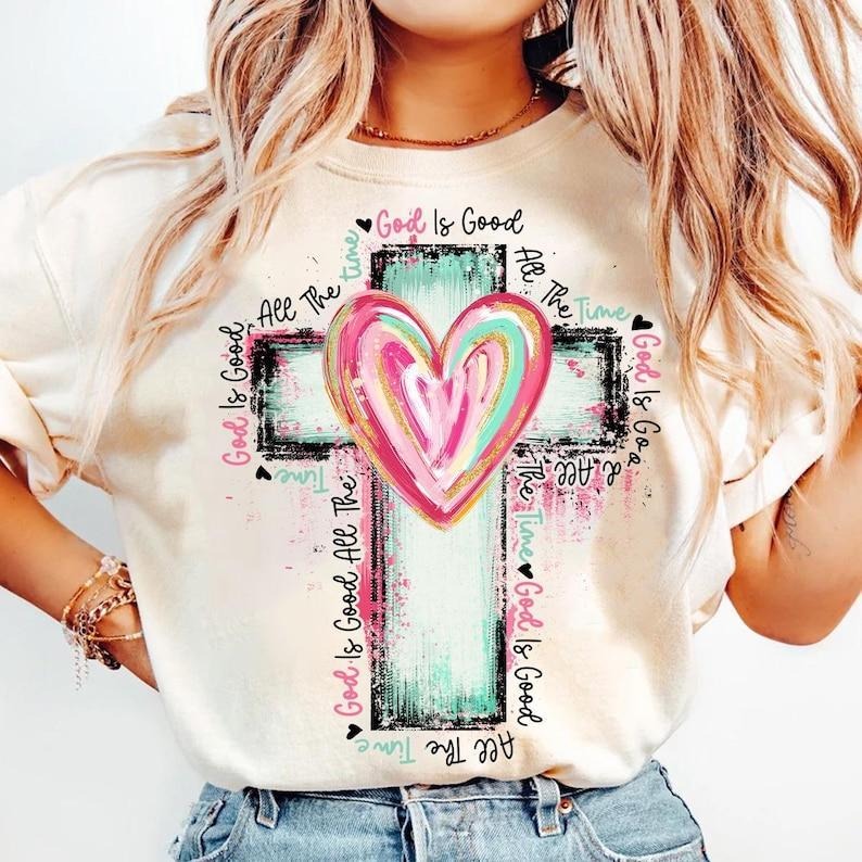 God Is Good All The Time Tshirt, Hand Drawn Cross Shirt, Watercolor Cross T-Shirt, Religious, Christian Tee