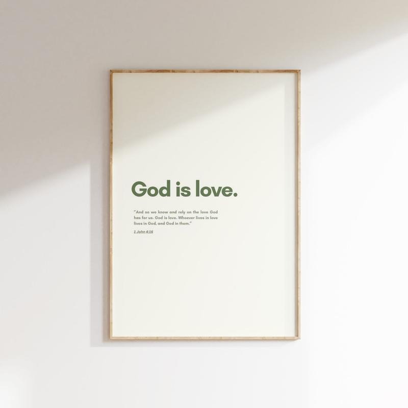 God Is Love John 4 16 Minimalist Christian Wall Art, Trendy Bible Verse Art, Scripture Christian Print, Christian Home...