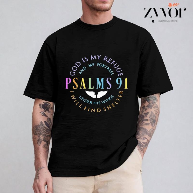 God Is My Refuge and My Fortress T-Shirt Casual Style Crew Neck Short Sleeve T-Shirt Tops Trendy for Unisex, Perfect Gift