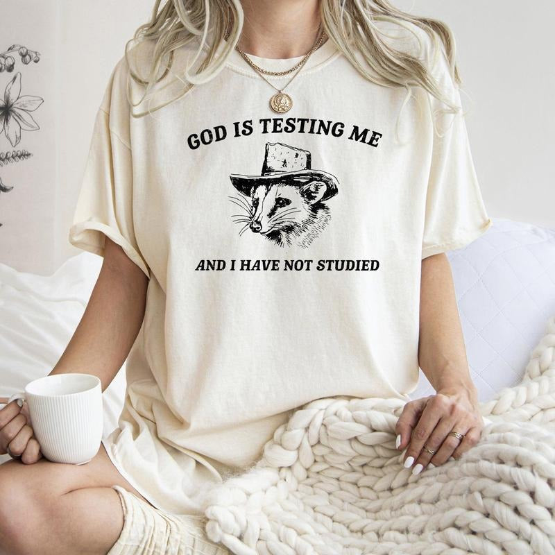 God Is Testing Me, Possum, Meme, Aesthetic, Funny, Comfort Colors Tshirt, Women's Crew Neck, Crewneck Hoodie, Sweatshirt