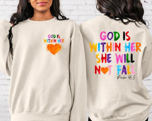 God Is Within Her She Will Not Fall Front and Back Sweatshirt,Religious Sweatshirt,Christian Gift,Aesthetic Bible Verses Hoodie