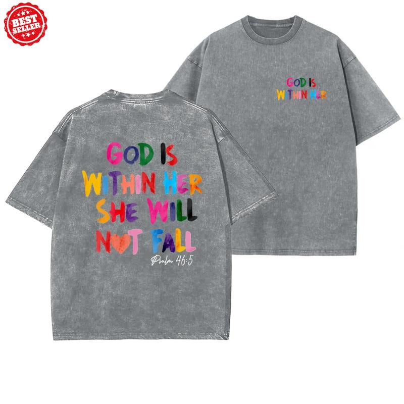 God Is Within Her She Will Not Fall Unisex Washed T-Shirt Top Hoodie, Sweatshirt | DripVista.com
