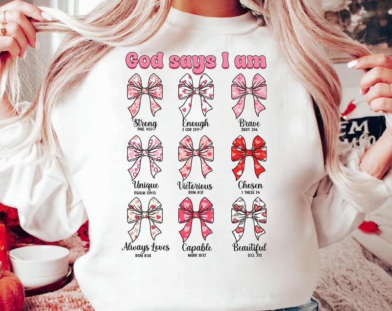 God Says I Am Valentine Coquette Bow Shirt, Valentines Day Shirt, Jesus Valentine Shirt, Coquette Valentine Bow Shirt, Cute Valentine Shirt