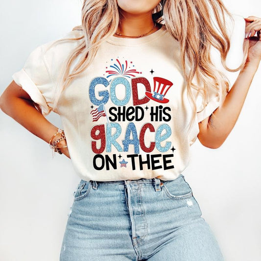 God Shed His Grace T-Shirt, 4th Of July T-Shirt, America T-Shirt, Independence Day T-Shirt, Patriotic T-Shirt, USA flag T-Shirt, Designs, shirt T-Shirt