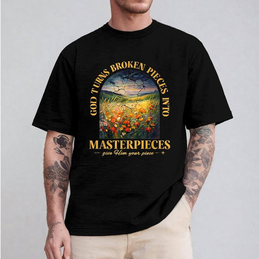 God Turns Broken Pieces Into Masterpieces T-Shirt Crew Neck Short Sleeve T-Shirt Tops Trendy for Unisex