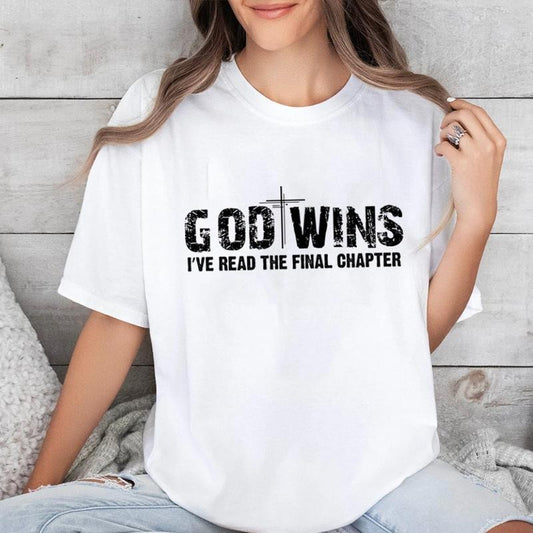 God Wins I've Read The Final Chapter Tee Pure Cotton Casual Street Style Crew Neck Short Sleeve T-Shirt Tops Trendy For Women For Men