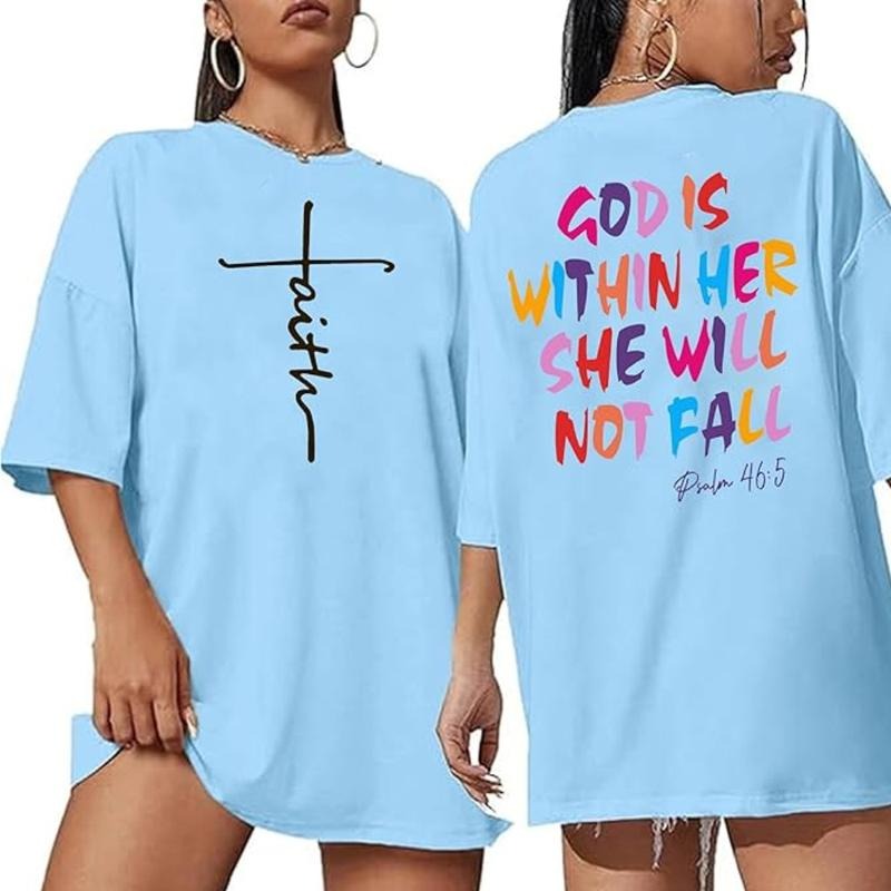 God is Within Her She Will Not Fall Tee Cotton Casual Street Style Crew Neck Short Sleeve T-Shirt Top for Unisex