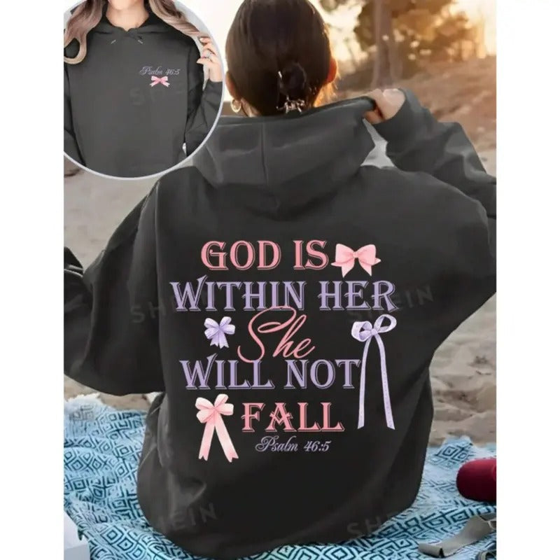 God is within Her Hoodie She Will Not - Fall Printe 2 Side Hoodie, Unisex Vintage Coquette Crewneck Hoodie