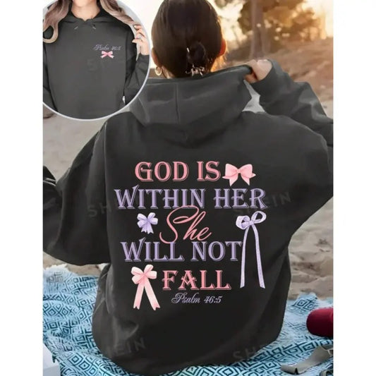 God is within Her Hoodie She Will Not - Fall Printe 2 Side Hoodie, Unisex Vintage Coquette Crewneck Hoodie