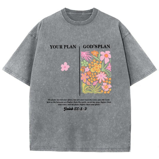 God's Plan Unisex Washed T-Shirt, Christian Jesus  t shirts, Vintage 90s Graphic Tee Gift Cotton Top, Mineral color