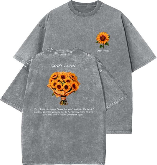 God's Plan Unisex Washed T-Shirt, Christian t shirts, Vintage 90s Graphic Tee, Gift Top Womenswear Cotton Mineral Color