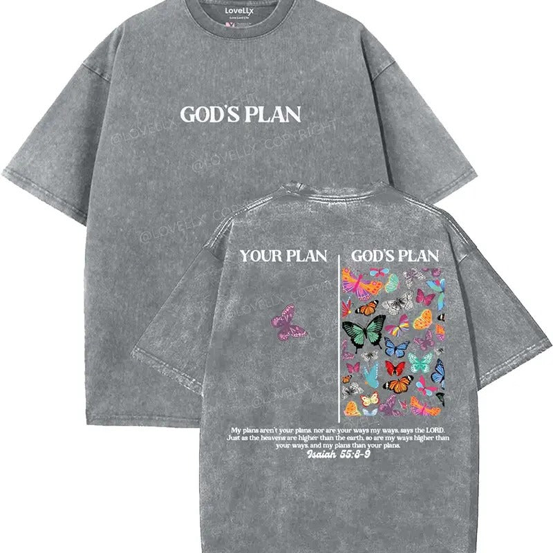 God's Plan Unisex Washed T-Shirt, Christian t shirts, Vintage 90s Graphic Tee, Gift Top Womenswear Cottonstyle{n002}2...