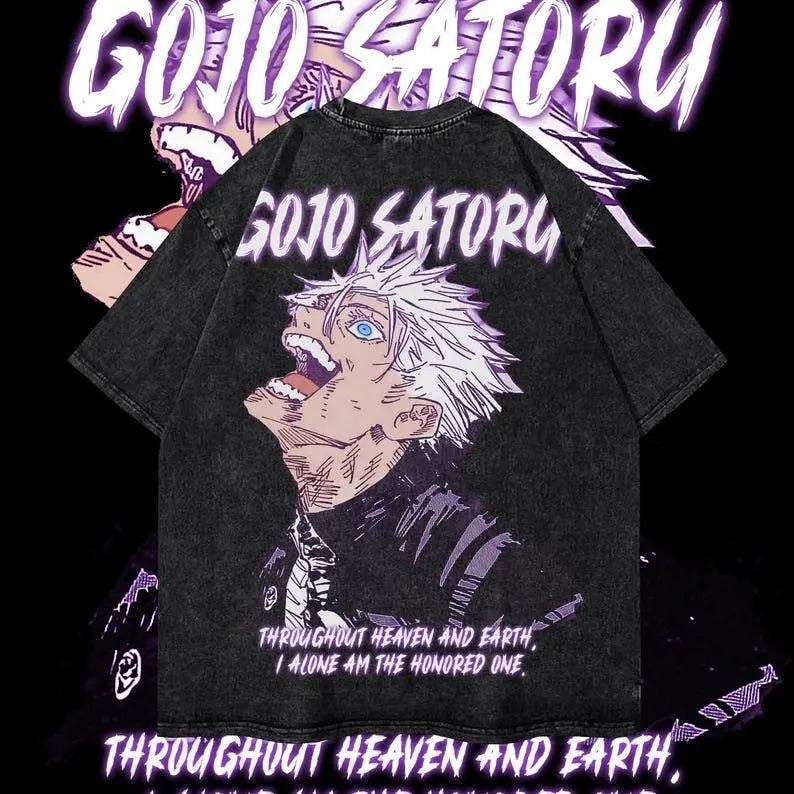 Gojo Heavy Oversized Dyenomite Mineral Wash T-Shirt Unisex Anime T-Shirt Streetwear & Gym Style Hoodie, Sweatshirt